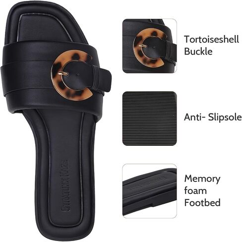 Stratuxx Kaze Women's Dressy Summer Flat Sandals Fashion Slip on Slides with Buckle for Women Sandals Size 5-11 in Saudi Arabia