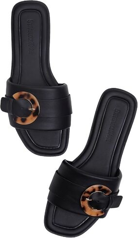 Stratuxx Kaze Women's Dressy Summer Flat Sandals Fashion Slip on Slides with Buckle for Women Sandals Size 5-11 in Saudi Arabia