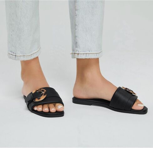 Stratuxx Kaze Women's Dressy Summer Flat Sandals Fashion Slip on Slides with Buckle for Women Sandals Size 5-11 in Saudi Arabia