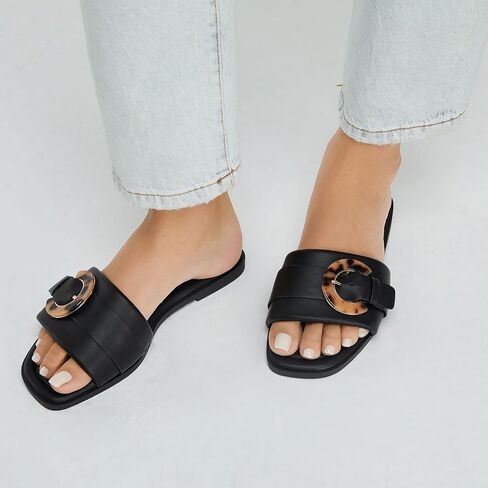 Stratuxx Kaze Women's Dressy Summer Flat Sandals Fashion Slip on Slides with Buckle for Women Sandals Size 5-11 in Saudi Arabia