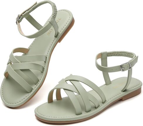 Tilocow Woven Women Flat Sandals Round Toe Buckle Slides Cross Strappy Casual Shoes for Summer in Saudi Arabia