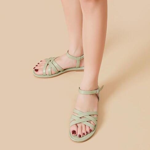 Tilocow Woven Women Flat Sandals Round Toe Buckle Slides Cross Strappy Casual Shoes for Summer in Saudi Arabia