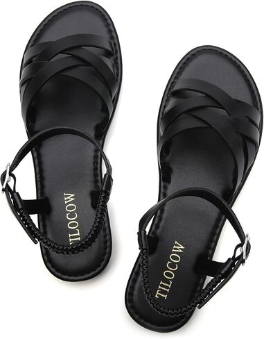 صنادل نسائية مسطحة منسوجة من Tilocow بمقدمة مستديرة بإبزيم منزلق أحذية كاجوال بأشرطة متقاطعة لفصل الصيف in Kuwait