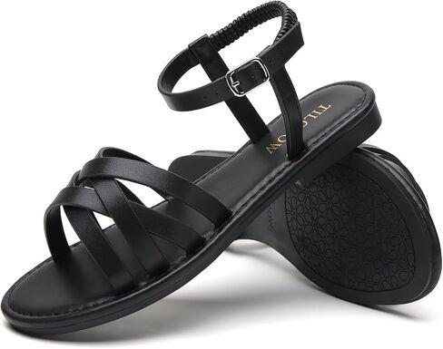 صنادل نسائية مسطحة منسوجة من Tilocow بمقدمة مستديرة بإبزيم منزلق أحذية كاجوال بأشرطة متقاطعة لفصل الصيف in Kuwait