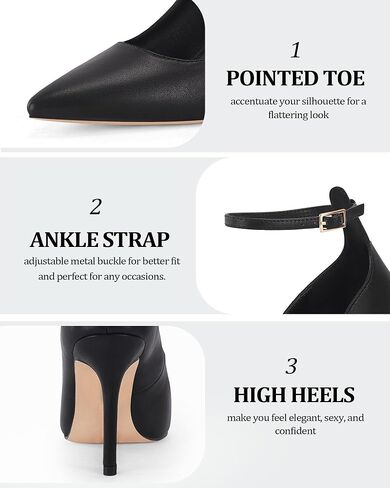 Coutgo Womens Stiletto High Heels Closed Pointed Toe Ankle Strap Pumps Dress Wedding Office Shoes in Saudi Arabia