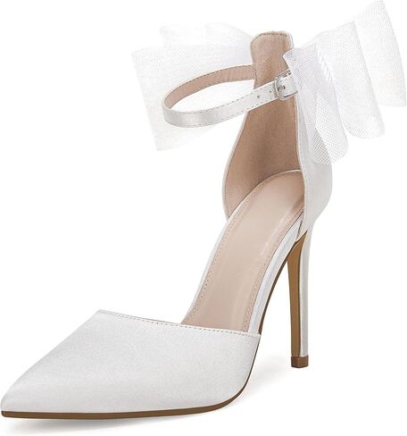 Coutgo Women's Closed Pointed Toe High Heels with Bow Knot Ankle Strap Satin Stiletto Pumps in Saudi Arabia