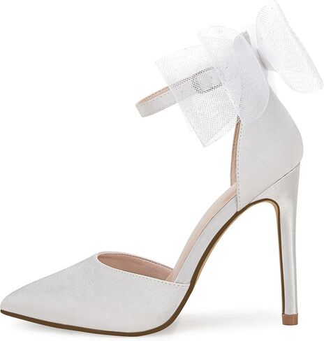 Coutgo Women's Closed Pointed Toe High Heels with Bow Knot Ankle Strap Satin Stiletto Pumps in Saudi Arabia