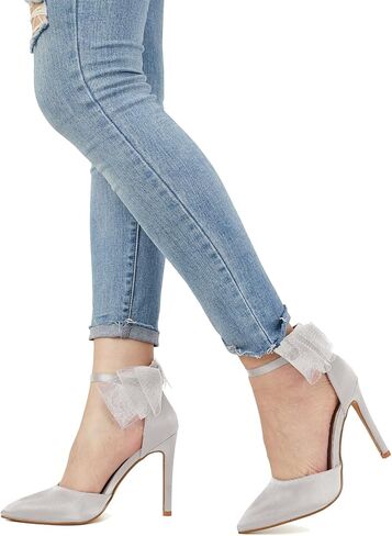 Coutgo Women's Closed Pointed Toe High Heels with Bow Knot Ankle Strap Satin Stiletto Pumps in Saudi Arabia