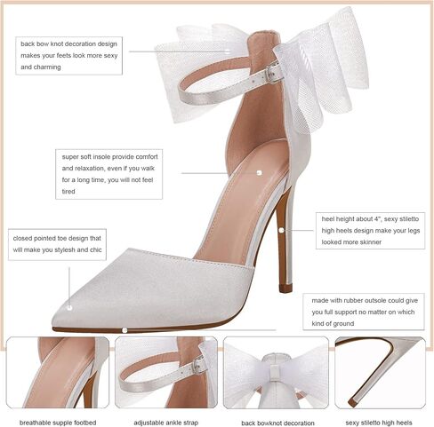 Coutgo Women's Closed Pointed Toe High Heels with Bow Knot Ankle Strap Satin Stiletto Pumps in Saudi Arabia