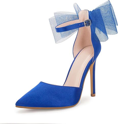 Coutgo Women's Closed Pointed Toe High Heels with Bow Knot Ankle Strap Satin Stiletto Pumps in Saudi Arabia