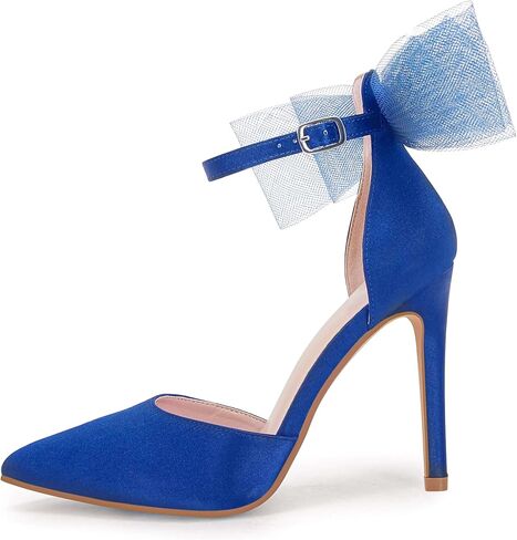 Coutgo Women's Closed Pointed Toe High Heels with Bow Knot Ankle Strap Satin Stiletto Pumps in Saudi Arabia