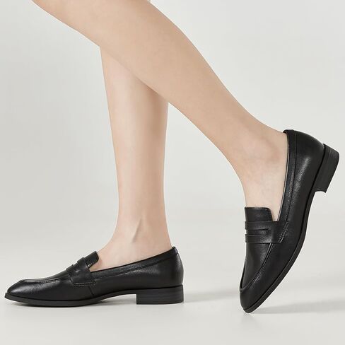 أحذية Penny Loafers للنساء، أحذية بدون كعب ناعمة ومريحة سهلة الارتداء للنساء، أحذية رسمية غير قابلة للانزلاق، أحذية بدون كعب كاجوال للنساء وأحذية سهلة الارتداء باللون الأسود مقاس 8 in Kuwait