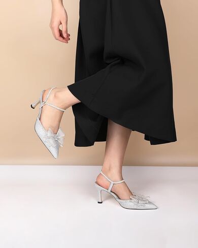 Eldof Women's Heels with Bow Sparkly Rhinestone Closed Pointed Toe Ankle Strap Stiletto Heel Pumps 3 Inches in Kuwait