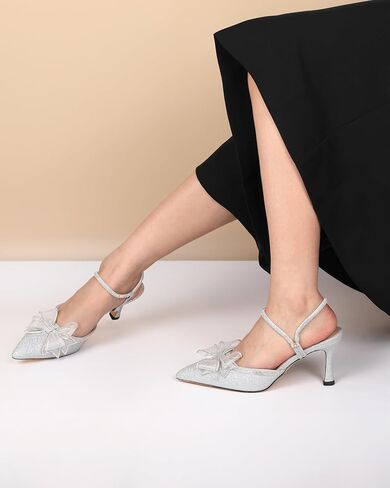 Eldof Women's Heels with Bow Sparkly Rhinestone Closed Pointed Toe Ankle Strap Stiletto Heel Pumps 3 Inches in Kuwait