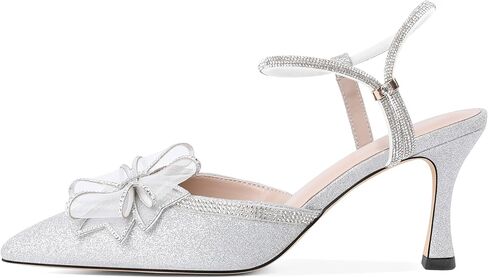 Eldof Women's Heels with Bow Sparkly Rhinestone Closed Pointed Toe Ankle Strap Stiletto Heel Pumps 3 Inches in Kuwait