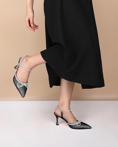 Eldof Women's Heels with Bow Sparkly Rhinestone Closed Pointed Toe Ankle Strap Stiletto Heel Pumps 3 Inches in Kuwait
