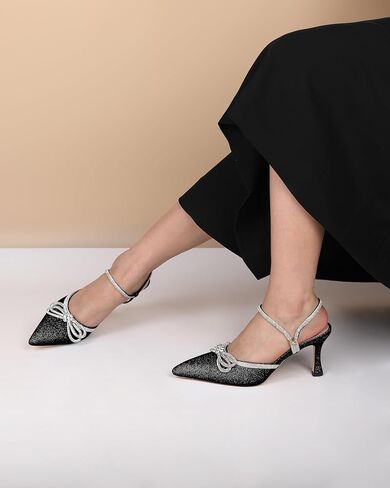 Eldof Women's Heels with Bow Sparkly Rhinestone Closed Pointed Toe Ankle Strap Stiletto Heel Pumps 3 Inches in Kuwait