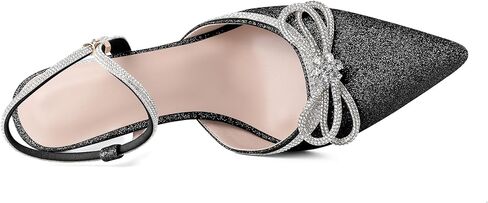 Eldof Women's Heels with Bow Sparkly Rhinestone Closed Pointed Toe Ankle Strap Stiletto Heel Pumps 3 Inches in Kuwait
