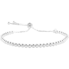 Shop LC 925 Sterling Silver Beaded Bolo Bracelet - Adjustable Bead Bracelet - Ball Slider Bracelets for Women - Elegant Everyday Jewelry - Valentines Day Gifts for Mom, Sister, & Grandma