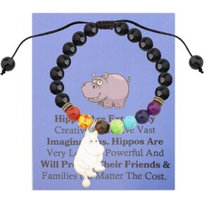 FEELMEM Hippopotamus Gift Hippos Good Luck Charm Bead Bracelet Hippo Theme Inspirational Jewelry Hippo Lover Gift
