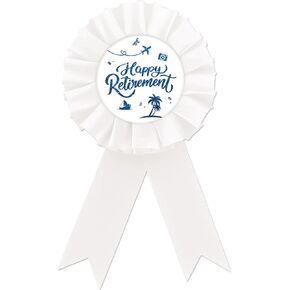 Happy Retirement Tinplate Badge Pin, White Rosette Happy Retirement Button for Men, I'm Retired Award Badge Pin, Farewell/Retirement Party Decorations