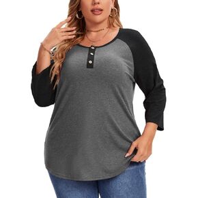 Plus Size Summer Tops for Women 3/4 Sleeve V Neck Blouses Button Down Blouse