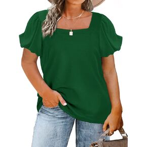 HDLTE المرأة ساحة الرقبة نفخة الأكمام بلايز حجم كبير بلايز الصيف عادية فضفاضة تناسب تي شيرت XL-4XL in Kuwait