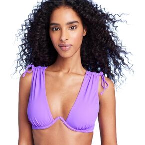 Shade & Shore Women's Underwire Tunneled Shoulder Tie Bikini Top - (Purple, 32B)