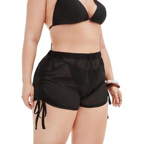 OYOANGLE Women's Plus Size Chiffon Beach Swimwear Sheer Wrap Cover Up Swim Shorts