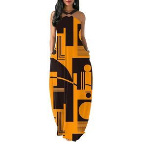 Women's Casual Floral Bohemain Maxi Dresses Plus Size Sleeveless Loose Beach Summer Sundress with Pockets