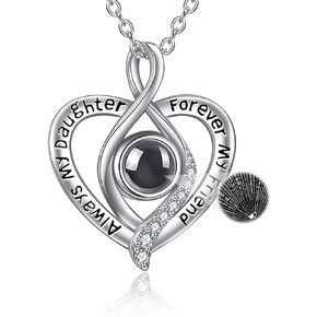 YFN Daughter Necklaces Gifts from Mom Dad Sterling Silver I Love You 100 Languages Projection Necklace Jewelry