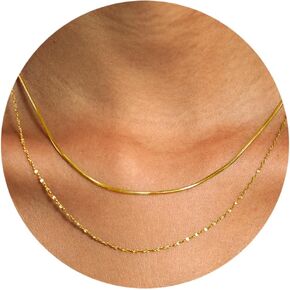 Dainty Gold Necklace for Women Layered, 14K Gold Plated Herringbone Chain Choker Necklaces Trendy Jewelry Set for Women & Girls Gifts