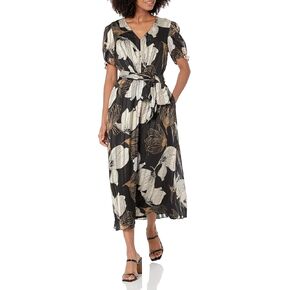 Anne Klein Women's Printed Puff Sleeve Midi Wrap Dress