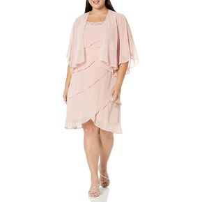 S.L. Fashions Women's Plus Size Chiffon Tier Jacket Dress with Beaded Neckline in Kuwait