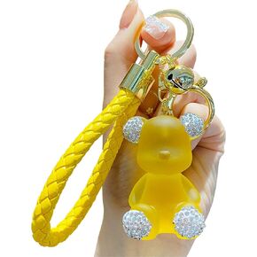 Cute Diamond Bear Keychain Kawaii Keychains Wristlet Strap Wrist Lanyard for Woman Girl