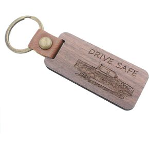 “DRIVE SAFE" Car wood Keychain, Wooden Keychain with Leather Strap for Gift Men and Women