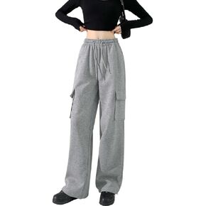 NASUN Womens Elastic Waist Sweatpants Casual Long Cargo Pants with Pockets Athletic Fit Cinch Bottom Jogger Pants Trousers
