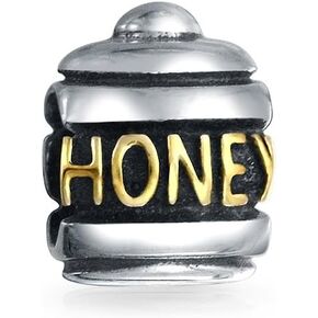 Sweet Honey Jar Charm Bead For Women Wife Two Tone 14K Gold Plated .925 Sterling Silver Fits European Bracelet