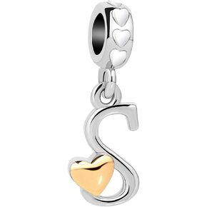 MiiFort Gold Love Heart A-Z Letter Initial Charms Compatible with Pandora Bracelets Alphabet Gift Her Women Girls Mom Birthday Christmas Family