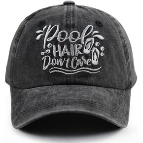 Pool Hair Don't Care Hat, Funny Adjustable Embroidered Pool Decor Baseball Cap for Women Men