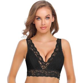 SHEKINI Womens Lace Padded Bralette Deep V Floral Wireless Bra Sexy Comfort Everyday Bra