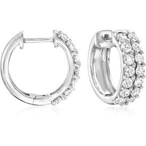Ross-Simons 1.00 ct. t.w. Diamond Huggie Hoop Earrings in Sterling Silver