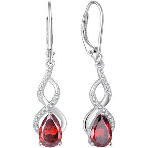 Lwsary Infinity Dangle Drop Earrings 925 Sterling Silver Birthstone Leverback Earrings Plated 18K White Gold Jewelry for Women