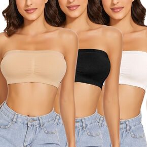 WOWENY Bandeau Bra Padded Strapless Bra for Women Seamless Wireless Strapless Bralette Padded Tube Top