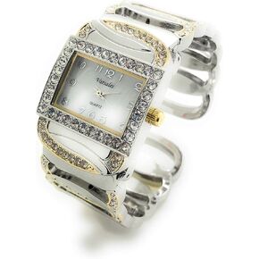 Ladies Rectangle Fancy Rhinestones Bangle Cuff Fashion Analog Quartz Watch Mother of Pearl Dial in Kuwait