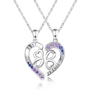 Cuoka Best Friend Necklace for 2 Set, 925 Sterling Silver BFF Half Heart Engraving Best Friend, Sister Pendant Necklaces Set Jewelry Birthday Valentine Gift for Women Daughter