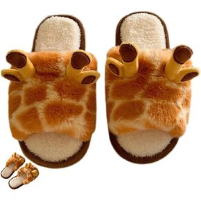 Giraffe Slippers for Women Indoor Winter Warm Cute Animal Shoes Fun Cozy Cotton Home Slippers Soft Plush Fleece Non Slip House Slippers