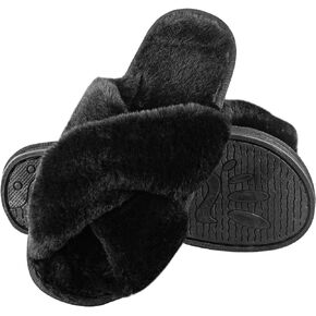 Milaloko Fluffy Womens House Slippers Cross Band Open Toe,Soft Plush Fleece Bedroom Slippers Slip On Non-Slip Womens Slippers Indoor