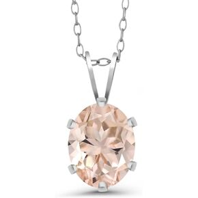 Gem Stone King 925 Sterling Silver 1.00 Ct Oval Peach Morganite Solitaire Pendant With Chain