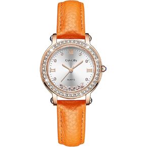 ساعات CakCity الفاخرة للنساء كاجوال للسيدات، ساعة كوارتز تناظرية ذات وجه كبير مع حزام جلد طبيعي متعدد الألوان هدية للسيدات، 34 ملم in Kuwait